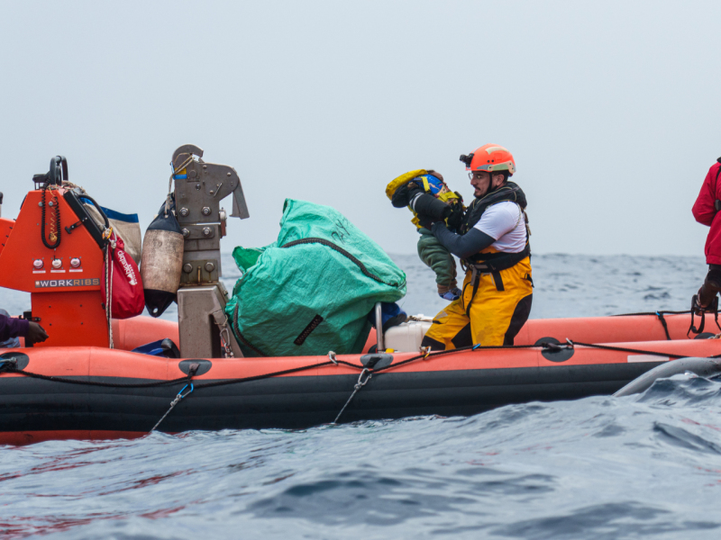 Rescue of a crowded rubber boat